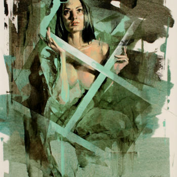 Painting titled "JK19-1203 After Rain" by Jonas Kunickas, Original Artwork, Oil Mounted on Wood Stretcher frame