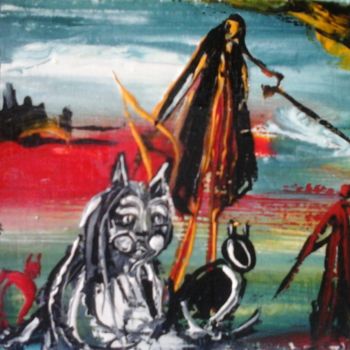 Painting titled "LE CHAT DE LA SORCI…" by Sam De Beauregard, Original Artwork, Gouache