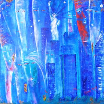 Peinture intitulée "NY-Liberté silencie…" par Mahé Ros, Œuvre d'art originale, Acrylique Monté sur Châssis en bois
