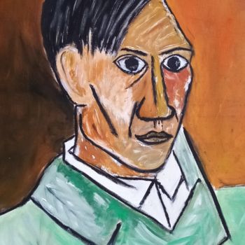 Pittura intitolato "Pablo Picasso self…" da Besnik Jakuposki, Opera d'arte originale, Olio Montato su Pannello di legno