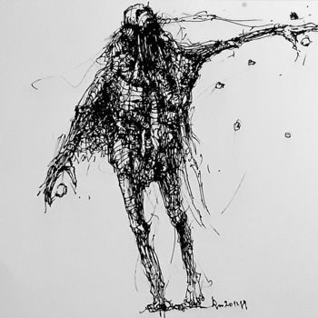 Tekening getiteld "Und wenn er kommt?…" door Stephan Rodriguez Warnemünde, Origineel Kunstwerk, Inkt