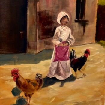 Ζωγραφική με τίτλο "Con las gallinas" από Mónica Caruncho Fontela, Αυθεντικά έργα τέχνης, Λάδι