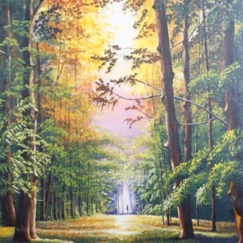 Ζωγραφική με τίτλο "Sunset" από Wilson Felix Olugu, Αυθεντικά έργα τέχνης, Λάδι