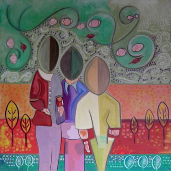 「Les Frères secrets」というタイトルの絵画 Marc Bulyssによって, オリジナルのアートワーク, オイル ウッドストレッチャーフレームにマウント
