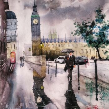 Peinture intitulée "Big Big Ben" par Vincent Bourdin, Œuvre d'art originale, Aquarelle