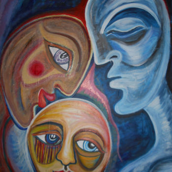 Peinture intitulée "Les Trois Lunes" par Aurélie Sarrazin, Œuvre d'art originale, Acrylique Monté sur Châssis en bois