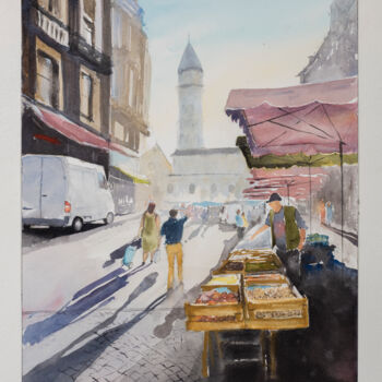 Peinture intitulée "Jour de marché à Pé…" par Vincent Bourdin, Œuvre d'art originale, Aquarelle