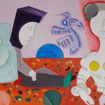 Peinture intitulée "Gala Moon and the b…" par Marc Bulyss, Œuvre d'art originale, Huile Monté sur Châssis en bois