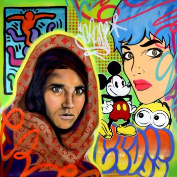Painting titled "Ojos Verdes" by Cross Magri, Original Artwork, Acrylic Mounted on Wood Panel