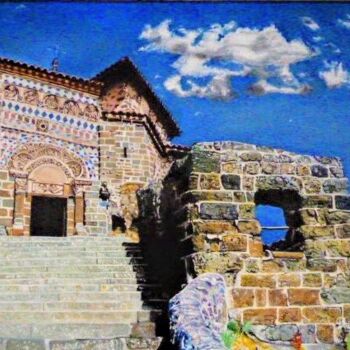 Painting titled "L'église" by Philippe Lemesle, Original Artwork, Oil