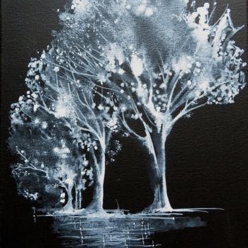 Peinture intitulée "Les gens de la nuit…" par Clau Redier-Clément, Œuvre d'art originale, Encre Monté sur Châssis en bois