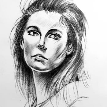 Drawing titled "Portrait expressif…" by Dominique Obry, Original Artwork, Charcoal