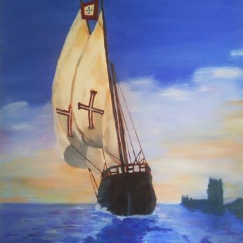 Pintura intitulada "Caravela Portuguesa" por Sérgio Marques, Obras de arte originais, Óleo