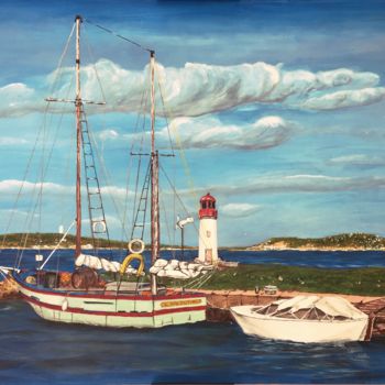 Painting titled "ETANG DE THAU canal…" by Jean Pierre Fetis, Original Artwork, Acrylic Mounted on Wood Stretcher frame
