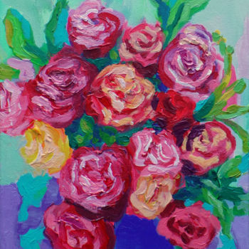 Painting titled "Roses in a blue vase" by Maja Grecic, Original Artwork, Acrylic