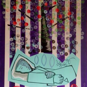 Schilderij getiteld "Tomi Dream" door Marc Bulyss, Origineel Kunstwerk, Olie Gemonteerd op Frame voor houten brancard