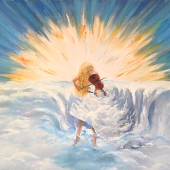 Painting titled "Violon Ciel" by Serge Mathiot, Original Artwork, Oil