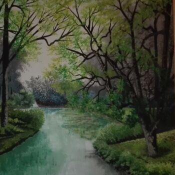 Peinture intitulée "Rivière verte" par Nathalie Choury, Œuvre d'art originale, Huile Monté sur Châssis en bois