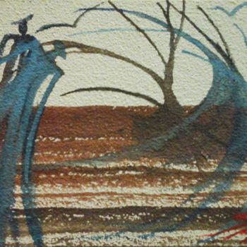 Painting titled "MARRON BLEU" by Sam De Beauregard, Original Artwork, Gouache