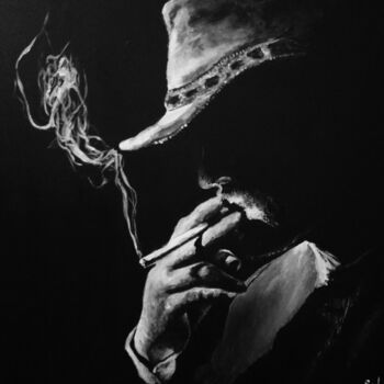 Painting titled "L'homme à la cigare…" by Sylvie Lescan, Original Artwork, Acrylic Mounted on Wood Stretcher frame