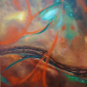 Peinture intitulée "Entre terre et cosm…" par Sylvie Tricard, Œuvre d'art originale, Huile Monté sur Châssis en bois