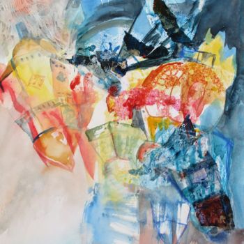 Painting titled "Les lanternes" by Navema, Original Artwork, Watercolor