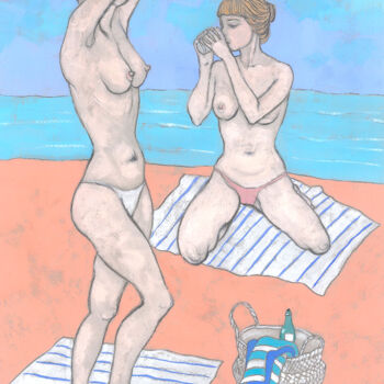 Dibujo titulada "Bathers" por Natalie Levkovska, Obra de arte original, Gouache