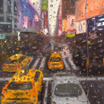 Pittura intitolato "Rain and the city" da Monika H. Csanyi, Opera d'arte originale, Olio
