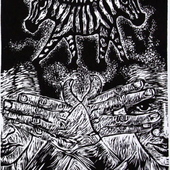 Druckgrafik mit dem Titel "Hypocrisy" von Gary Frier, Original-Kunstwerk, Linoldrucke Auf Andere starre Platte montiert