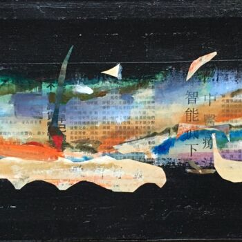 Painting titled "Voyage en Tartarie" by Simone Cros-Morea, Original Artwork, Collages Mounted on Wood Stretcher frame