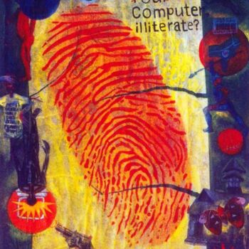 Malerei mit dem Titel "Computer illiterate?" von Raj Kumar Mazinder, Original-Kunstwerk