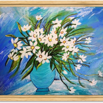 Peinture intitulée "Aquarelle, Narcisses" par Pierre-André Doriot, Œuvre d'art originale, Aquarelle Monté sur Métal
