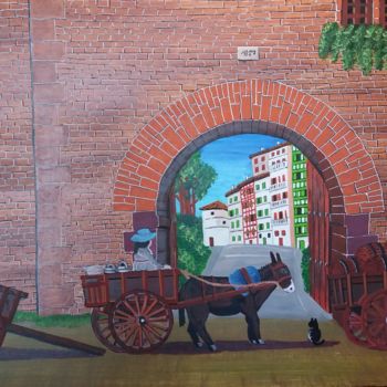제목이 "le chat et la mule"인 미술작품 Gilbert Devesa로, 원작, 아크릴 나무 들것 프레임에 장착됨