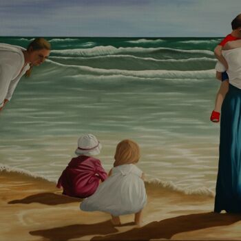 绘画 标题为“Moms and kids on th…” 由Peter Seminck, 原创艺术品, 油