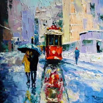 Pittura intitolato "Первый снег" da Sergei Efremov, Opera d'arte originale, Cartone