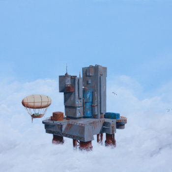 「Ravitaillement」というタイトルの絵画 Pascal Genevoisによって, オリジナルのアートワーク, アクリル ウッドストレッチャーフレームにマウント