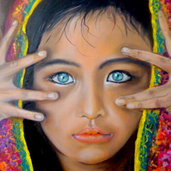 Malerei mit dem Titel "Les yeux verts de l…" von Claude Julia (CJULIA), Original-Kunstwerk, Öl