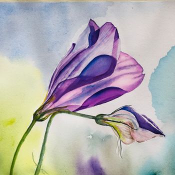 Ζωγραφική με τίτλο "Flowers in the wind" από Ewa Helzen, Αυθεντικά έργα τέχνης, Ακουαρέλα