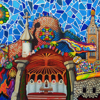 Pintura titulada "Gaudí - mi composic…" por Sciortino, Obra de arte original, Acrílico Montado en Panel de madera