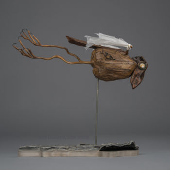 Sculpture titled "Drôle de gravité" by Véro Lombard, Original Artwork, Wood