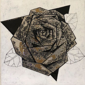 Peinture intitulée "Rose geometry" par Olga Turchinskaya, Œuvre d'art originale, Peinture vitrail Monté sur Panneau de bois