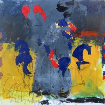 Malerei mit dem Titel "LA PARADE BLEUE" von Blezot, Original-Kunstwerk, Acryl Auf Keilrahmen aus Holz montiert