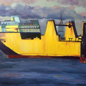 Schilderij getiteld "Port - Ship1" door Szabrina Maharita, Origineel Kunstwerk, Olie