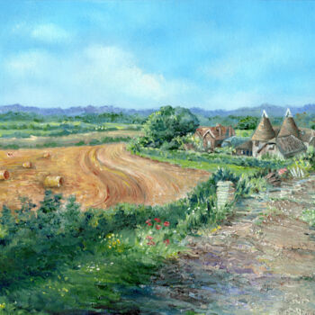 제목이 "An Oast House Farm…"인 미술작품 Sonia Finch로, 원작, 기름 판지에 장착됨