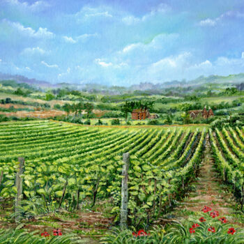 Malerei mit dem Titel "A Kentish Vineyard" von Sonia Finch, Original-Kunstwerk, Öl Auf Karton montiert