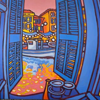 Painting titled "Fenêtre en confinem…" by Gwendoline Pieters, Original Artwork, Oil Mounted on Wood Stretcher frame