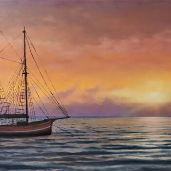 Malerei mit dem Titel "''Vintage yacht in…" von Zigmars ''Sigmar'' Grundmanis, Original-Kunstwerk, Öl