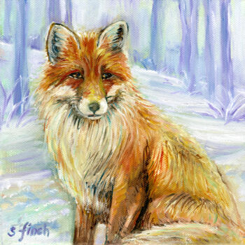 Schilderij getiteld "Spirit of Fox" door Sonia Finch, Origineel Kunstwerk, Olie Gemonteerd op Frame voor houten brancard