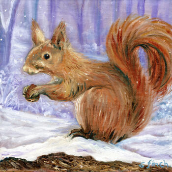 제목이 "Spirit of Squirrel"인 미술작품 Sonia Finch로, 원작, 기름 나무 들것 프레임에 장착됨
