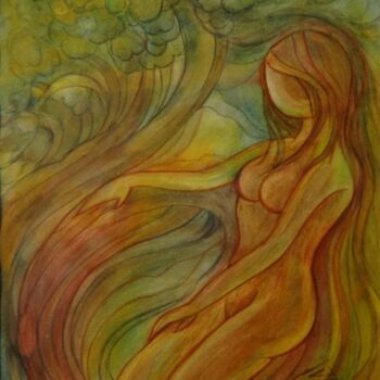 Painting titled "GREEN EARTH" by Suddha Sama, Original Artwork, Watercolor